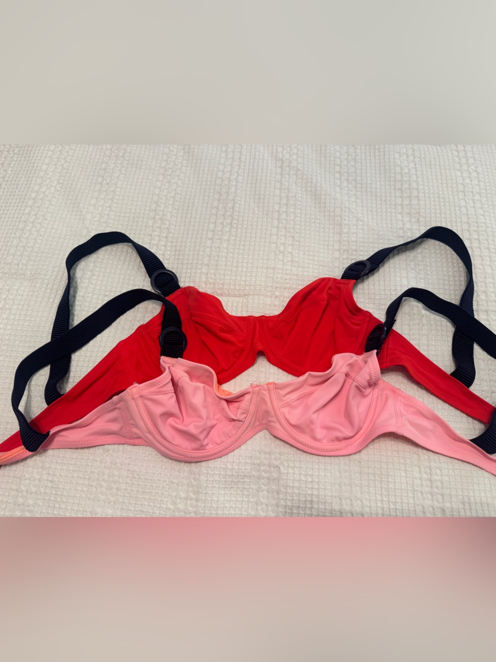 aerie Pink and Red Colorblock Bikini Top with Navy Straps